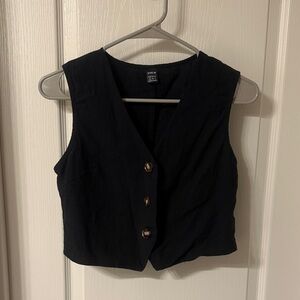Black Sleeveless Blouse with Button Detail